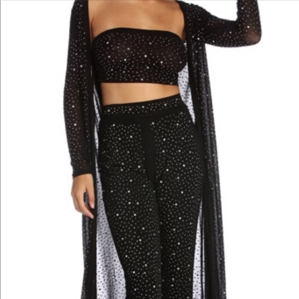 Black Rhinestone Bell Bottom Pants